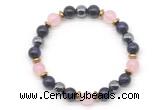 CGB8511 8mm rose quartz, purple tiger eye & hematite energy bracelet