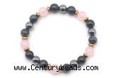 CGB8512 8mm rose quartz, blue tiger eye & hematite energy bracelet