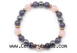 CGB8517 8mm rose quartz, amethyst & hematite energy bracelet