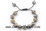 CGB8584 12mm round dalmatian jasper adjustable macrame bracelets