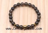 CGB8883 8mm, 10mm smoky quartz, drum & rondelle hematite beaded bracelets