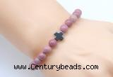 CGB8896 8mm, 10mm pink wooden jasper & cross hematite power beads bracelets