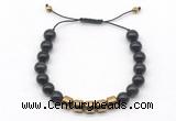 CGB9082 8mm, 10mm black obsidian & drum hematite adjustable bracelets