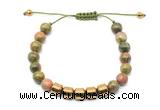 CGB9087 8mm, 10mm unakite & drum hematite adjustable bracelets