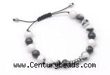 CGB9114 8mm, 10mm black & white jasper & rondelle hematite adjustable bracelets