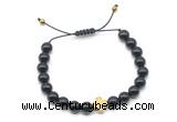 CGB9494 8mm, 10mm black agate & cross hematite adjustable bracelets