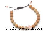 CGB9562 8mm, 10mm matte wooden jasper & cross hematite adjustable bracelets