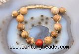 CGB9715 12mm round picture jasper & red jasper adjustable bracelets