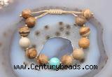 CGB9729 12mm round picture jasper & blue sea sediment jasper adjustable bracelets