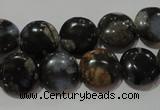 CGE123 15.5 inches 12mm flat round glaucophane gemstone beads