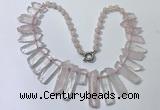 CGN186 23 inches 8*20mm - 11*60mm rose quartz stick necklaces