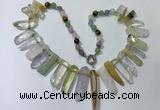 CGN189 23 inches 8*20mm - 11*60mm mixed quartz stick necklaces