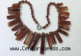 CGN191 23 inches 8*20mm - 11*60mm red agate stick necklaces