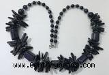 CGN305 27.5 inches chinese crystal & blue goldstone beaded necklaces