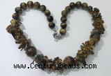 CGN362 19.5 inches chinese crystal & yellow tiger eye beaded necklaces