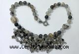 CGN475 21.5 inches chinese crystal & striped agate beaded necklaces