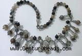 CGN495 21 inches chinese crystal & striped agate beaded necklaces