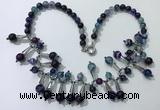 CGN498 21 inches chinese crystal & striped agate beaded necklaces