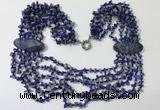 CGN769 20 inches stylish 6 rows lapis Lazuli chips necklaces