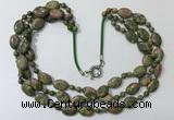 CGN802 23.5 inches stylish 3 rows round & oval unakite necklaces