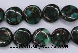 CGO140 15.5 inches 12mm flat round gold green color stone beads