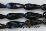 CGO195 15.5 inches 12*40mm faceted teardrop gold blue color stone beads