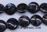 CGO201 15.5 inches 14mm flat round gold blue color stone beads