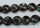 CGO33 15.5 inches 14mm flat round gold multi-color stone beads