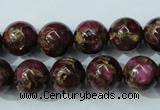 CGO55 15.5 inches 12mm round gold red color stone beads