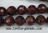 CGO65 15.5 inches 12mm faceted round gold red color stone beads