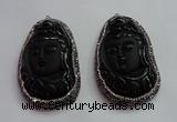 CGP1570 40*65mm carved black obsidian pendants wholesale