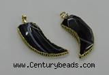 CGP3459 16*30mm - 18*40mm horn black agate pendants