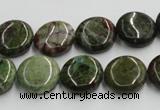 CGR16 16 inches 14mm flat round green rain forest stone beads wholesale