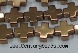 CHE1009 15.5 inches 10*10mm cross plated hematite beads wholesale