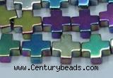 CHE1011 15.5 inches 10*10mm cross plated hematite beads wholesale