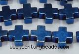 CHE1012 15.5 inches 10*10mm cross plated hematite beads wholesale