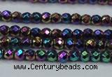 CHE696 15.5 inches 2mm faceted round plated hematite beads