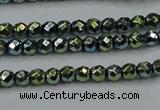 CHE703 15.5 inches 3mm faceted round plated hematite beads