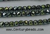 CHE713 15.5 inches 4mm faceted round plated hematite beads