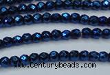 CHE715 15.5 inches 4mm faceted round plated hematite beads