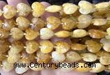 CHG305 15 inches 12mm faceted heart yellow quartz beads