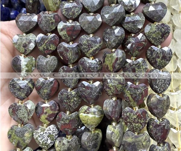 CHG362 15 inches 14mm faceted heart dragon blood jasper beads