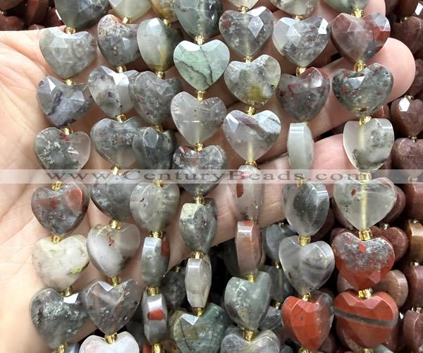 CHG363 15 inches 14mm faceted heart blood jasper beads