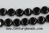 CJB19 16 inches 8mm flat round natural jet gemstone beads wholesale