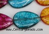 CKQ126 15.5 inches 20*30mm flat teardrop dyed crackle quartz beads