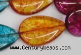 CKQ127 15.5 inches 30*40mm flat teardrop dyed crackle quartz beads