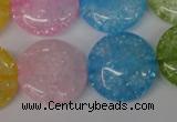 CKQ176 15.5 inches 25mm flat round dyed crackle quartz beads