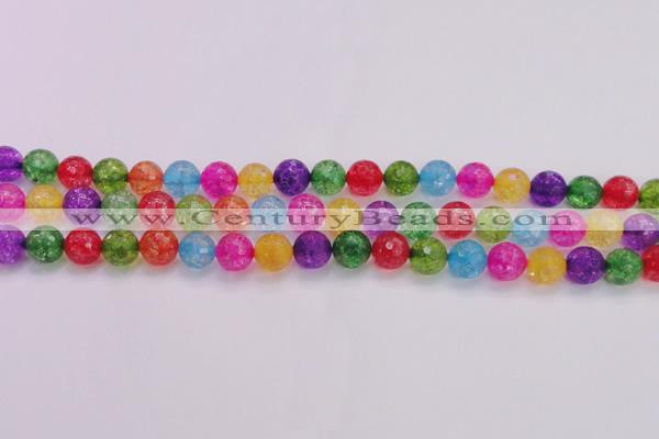 CKQ352 15.5 inches 10mm faceted round dyed crackle quartz beads