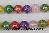 CKQ75 15.5 inches 14mm round AB-color dyed crackle quartz beads