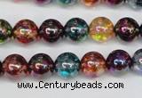 CKQ83 15.5 inches 10mm round AB-color dyed crackle quartz beads